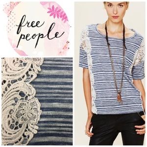 Free People "Battenberg lace" stripe tee